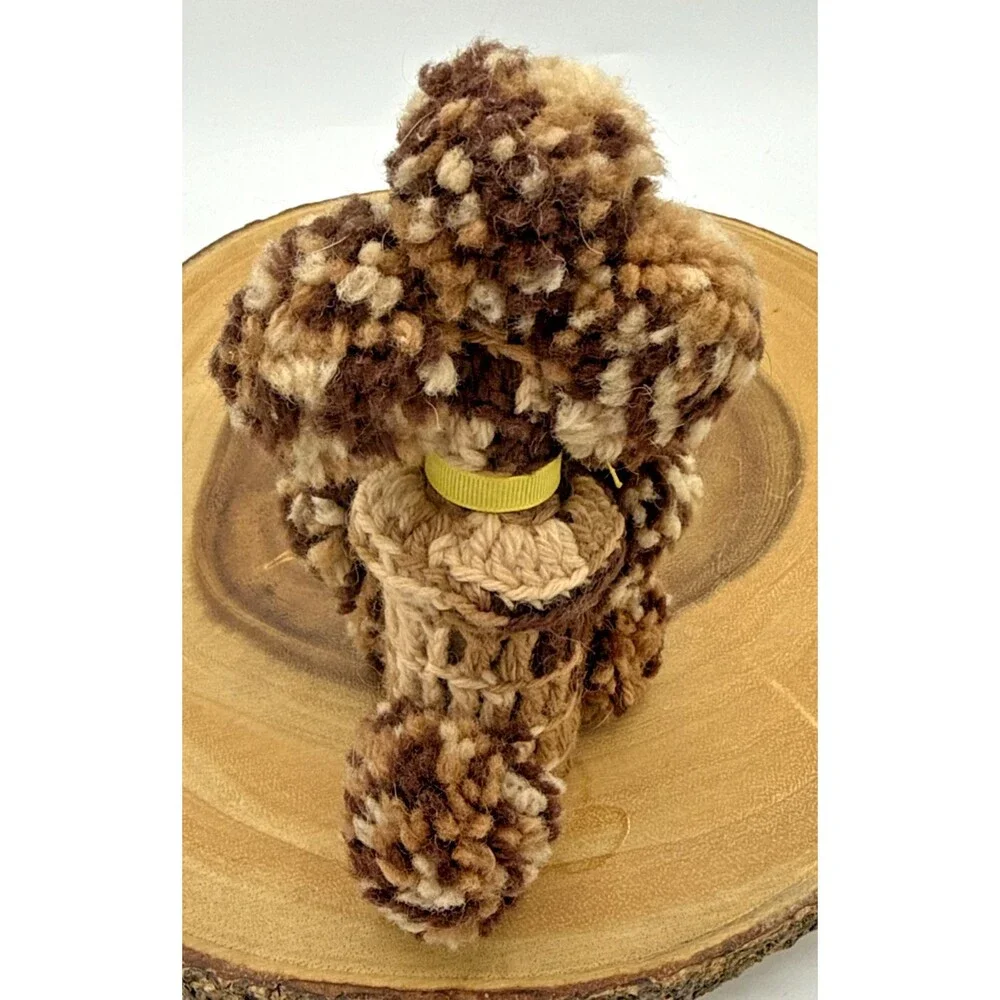 Vintage Poodle Dog Crochet Handmade Brown/Tan Yarn Retro Decor 6.5”